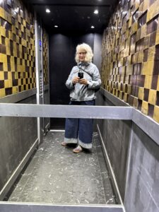 Schon die Fahrt aufs Dach ist ziemlich fancy: Der Lift führt hinauf zur Rooftop-Bar mit Blick über Budapest.